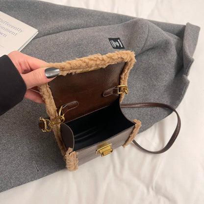 Fashion Small Totes Bag 2024 Trend PU Leather Shoulder Bags for Women Cute Short Handle Crossbody Phone Bag Luxury Fur Handbags
