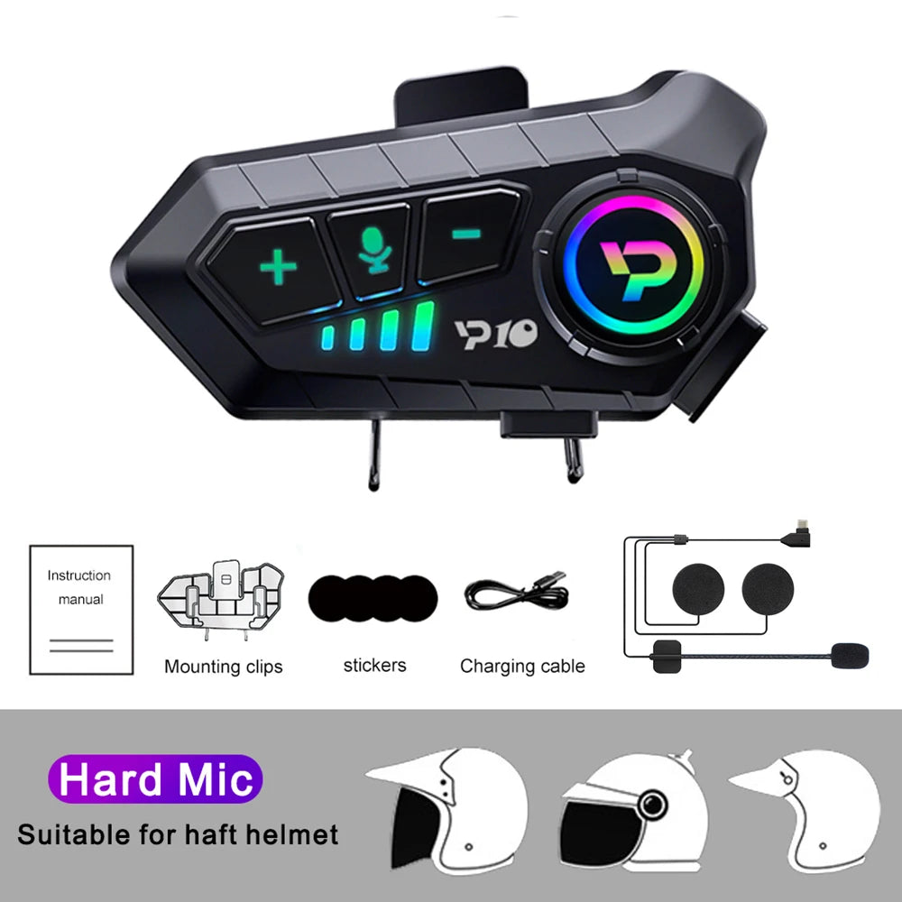 Bluetooth Motorcycle Helmet Headset 5.3 Wireless IPX6 Waterproof Noice Reduction Earphone 2000mah Long Standby Handsfree