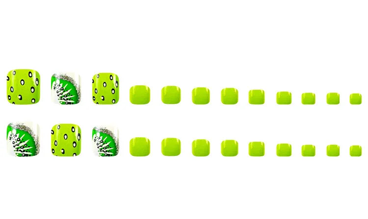 24 Pcs French Design Fake Toe Nail Press on Toe Nail Summer False Nails Acrylic Reusable Toe Nail Decorated Nails With Tool Kit