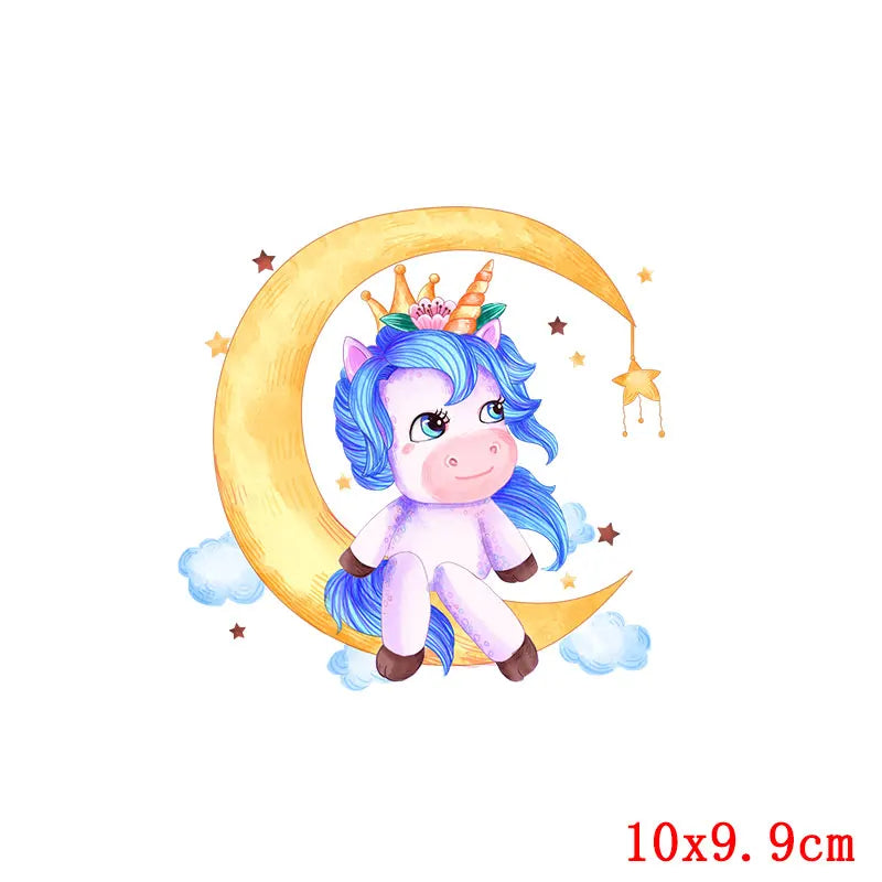 Rainbown Unicorn Heat Thermal Transfer For Clothes Cute Cartoon Iron-On Transfers Sticker On Babys Clothes DIY Aniaml Applique
