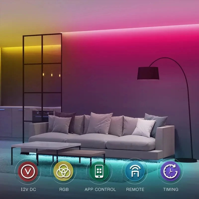 100ft(2 Rolls Of 50ft)LED Lights，RGB Color Changing Music Sync LED Lights Strip,Phone App Control LED Rope Lights For Bedroom