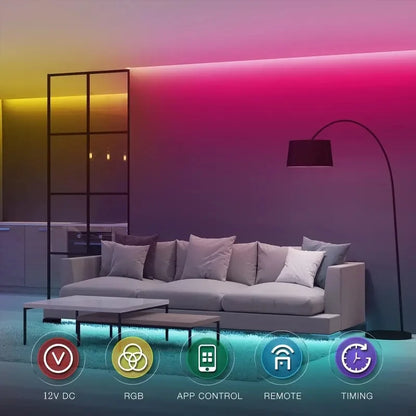 100ft(2 Rolls Of 50ft)LED Lights，RGB Color Changing Music Sync LED Lights Strip,Phone App Control LED Rope Lights For Bedroom