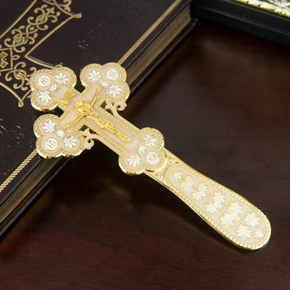 Orthodox Church Handle Blessing Church Cross Gold Plated Colorful Enamel Jesus Crucifix icon Cross With INRI For Prayer