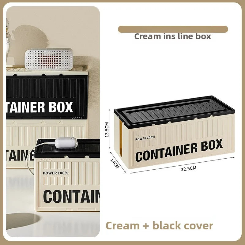 Cable Management Box - Multi-Function Power Strip Organizer with Side Cable Holes, Phone Stand & Storage Lid for Desk/Office