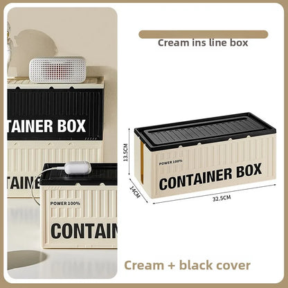 Cable Management Box - Multi-Function Power Strip Organizer with Side Cable Holes, Phone Stand & Storage Lid for Desk/Office