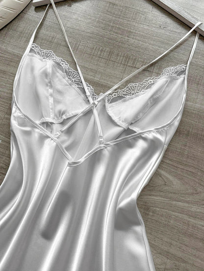 The latest women's satin nightdress V-neck with lace slit design comfortable sexy ladies pajamas