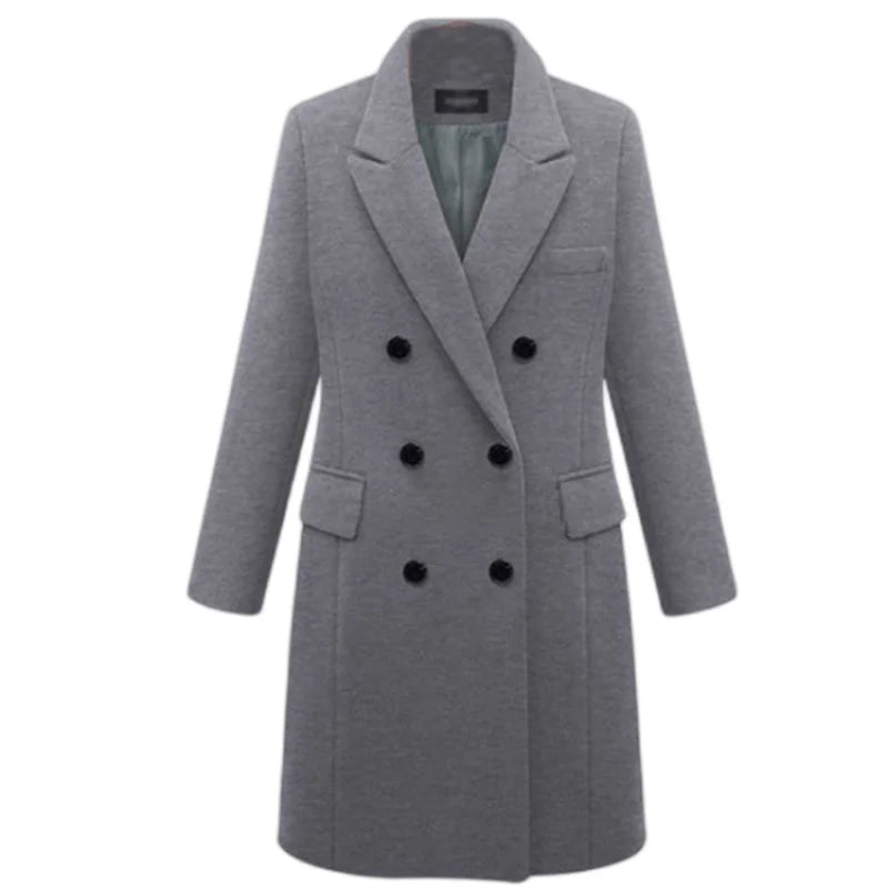 Officewear Casual Women Jackets Fashion Ladies Wool Loose Outwear Elegant Lapel Solid Double-breasted Coats For Autumn Winter