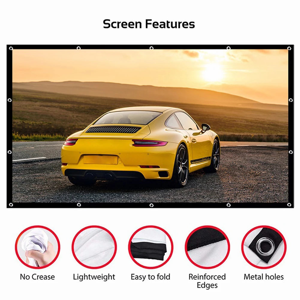 16:9 Simple Projector Curtain 60/72/84/100/120/150 inch Portable HD Display Screen Home Cinema Theater Movie Home Outdoor Office