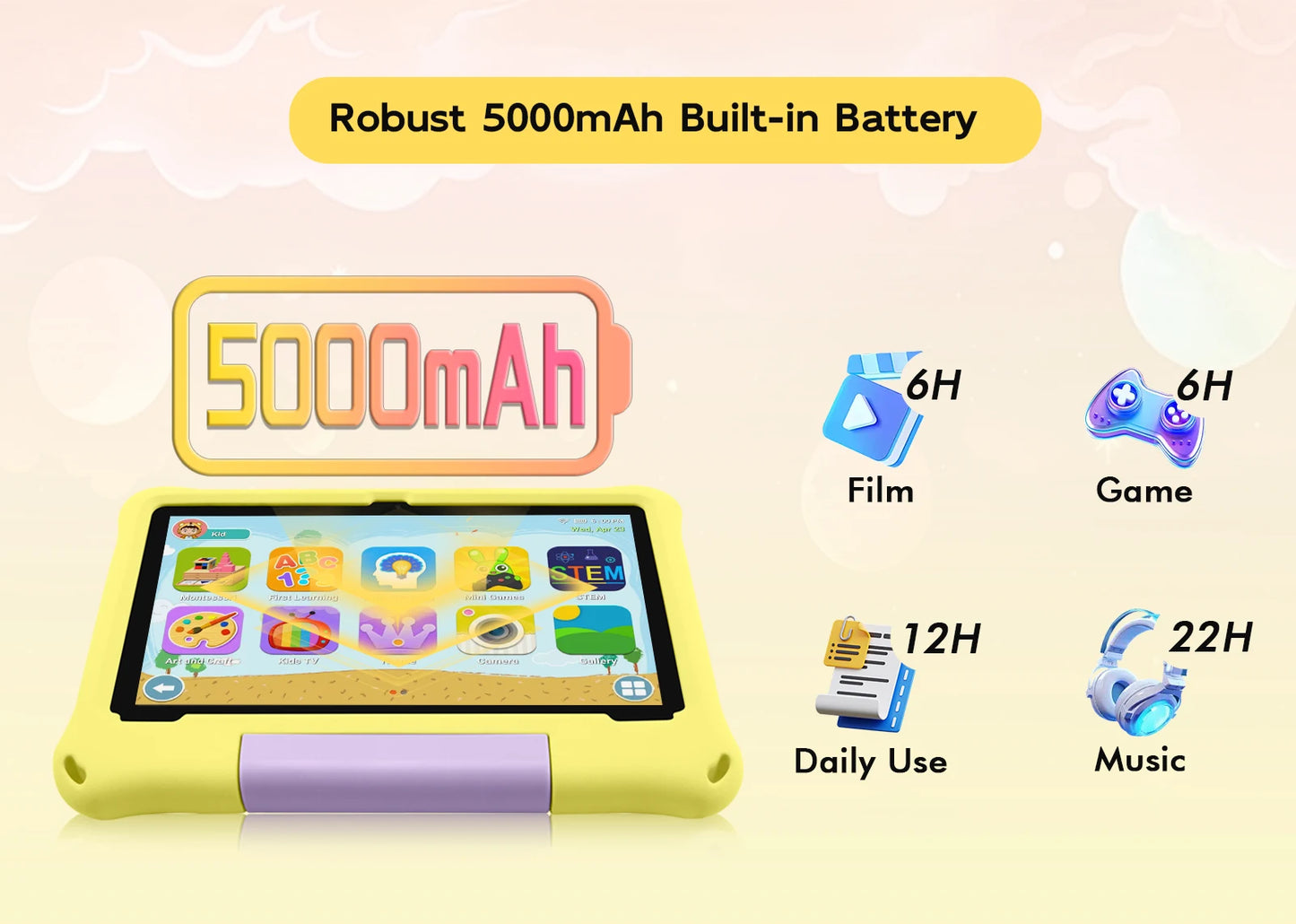 10.1 inch Android 15 Kids Tablet 8GB(4+4 Expand) RAM 64GB ROM 5000Mah Octa-core Children Learning Educational Children's Tablets