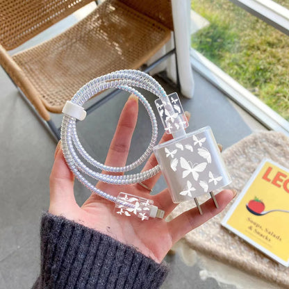 Cute Smile Case For Apple iphone 18W 20W US Charging Head Protective Sleeve Fast Charging Shell Soft Wire Cable Cord Organizers