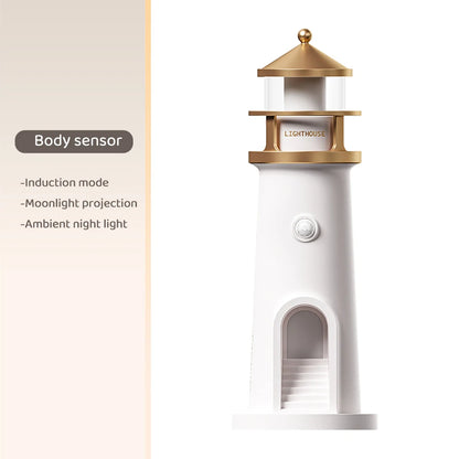 Bluetooth White Lighthouse Noise Music Night Light Dimmable Decorative Sensor Beside Nightlights Moon Projection Desktop Lamp