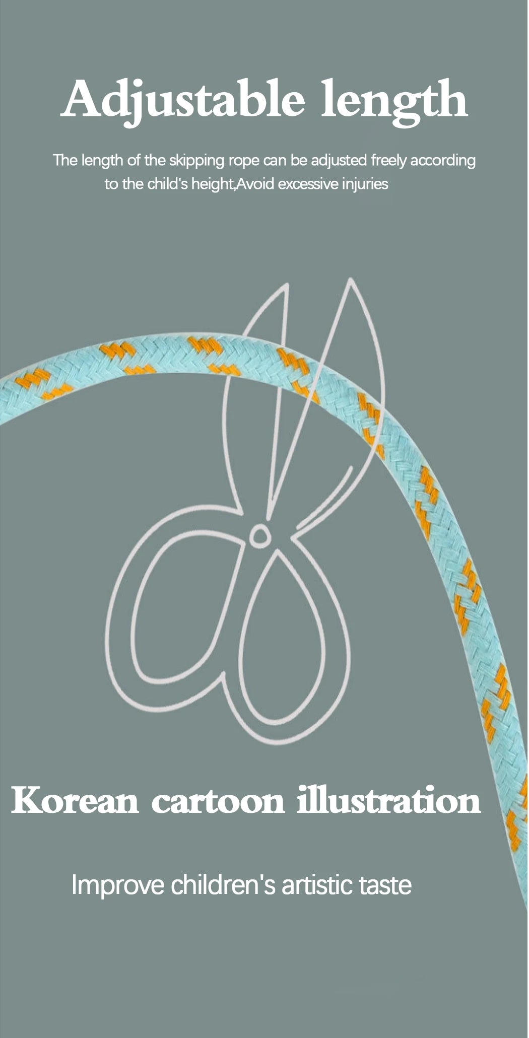 Children's Sports Adjustable Cotton Rope  Ropes Sport Fitness Lovely Cartoon Skipping Natural Wooden Handle Fillet Design