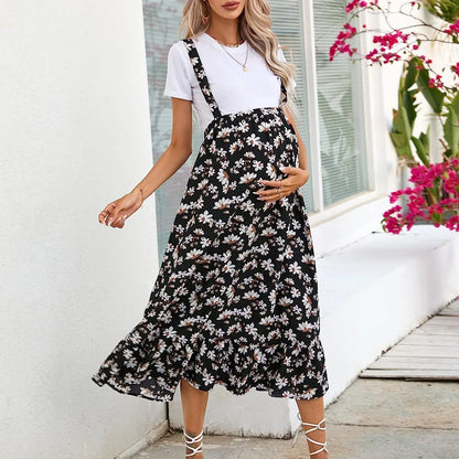 Maternity Dresses Halter Clothing Dress for Pregnant Women with A Printed Halter Dress Pregnancy Clothes Printed Skirt