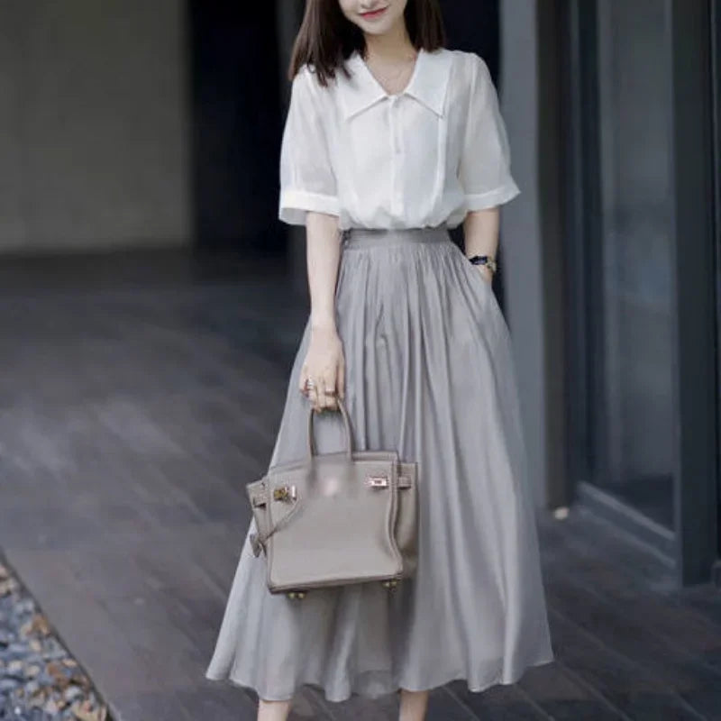 Skirts for Women Silk Clothing Office Satin Long Womens Skirt Maxi Grey with Pocket Formal Trend Korean Style Cheap Summer 2024