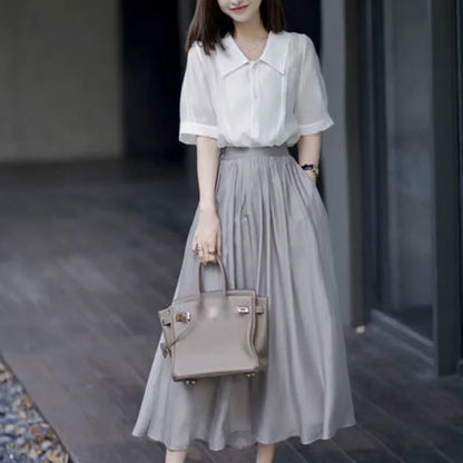 Skirts for Women Silk Clothing Office Satin Long Womens Skirt Maxi Grey with Pocket Formal Trend Korean Style Cheap Summer 2024