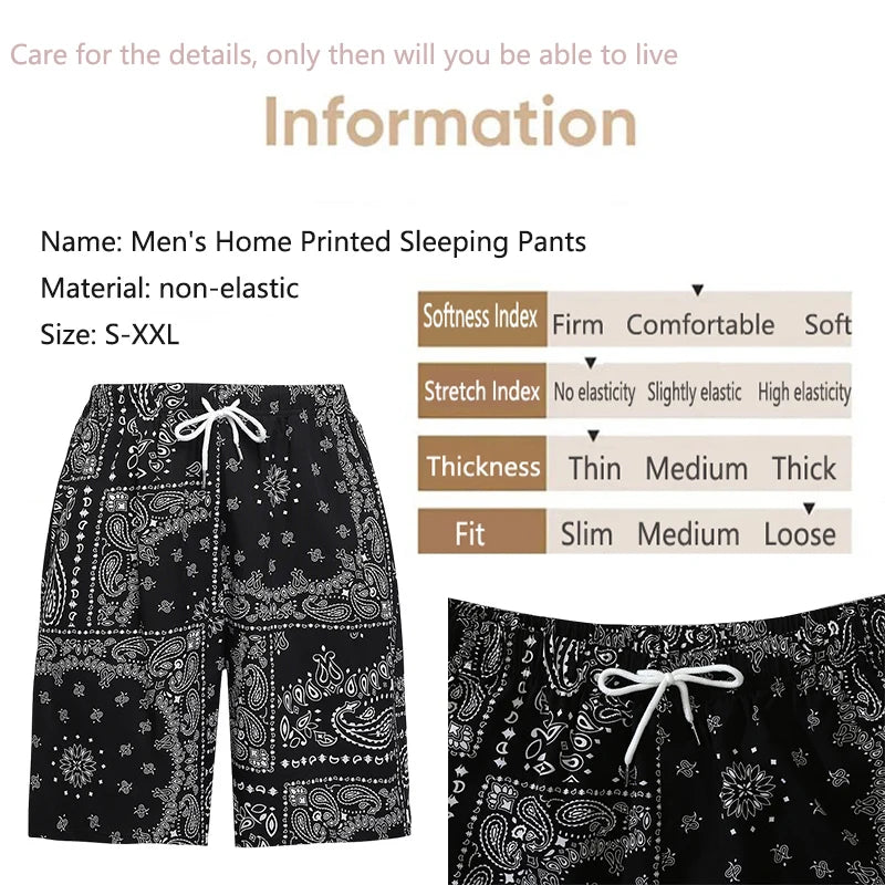 Men's Athleisure Fashion Printed Home Shorts Slim Large Size Loose Shorts Pajama Pants Breathable Comfort Sleep Bottoms