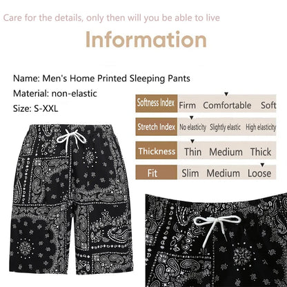 Men's Athleisure Fashion Printed Home Shorts Slim Large Size Loose Shorts Pajama Pants Breathable Comfort Sleep Bottoms