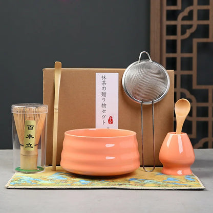 Matcha Set Kit Japanese Ceremony Green/Pink/White With Bamboo Spoon/Scoop, Whisk Holder, Matcha Bowl Matcha Gift Set