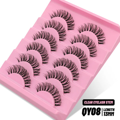 GROINNEYA Lashes 5/7 Pairs Wispy Mink Lashes Invisible Band Eyeashes Look Like Extensions Strip Lashes Natural Look Soft Fluffy