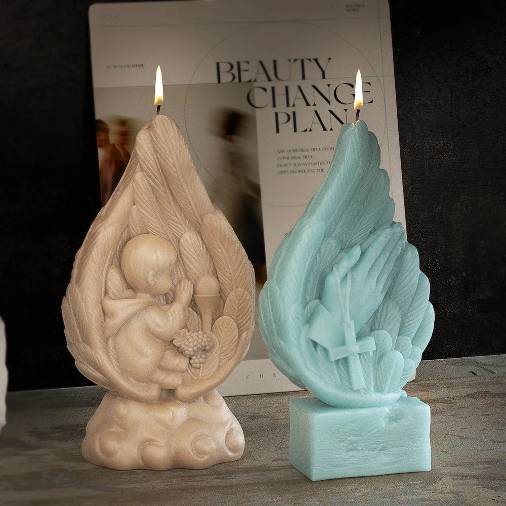 Candle Mold Angel Wings Pray for Jesus Scented Candles Gypsum Ornaments Silicone Mold Resin Mold