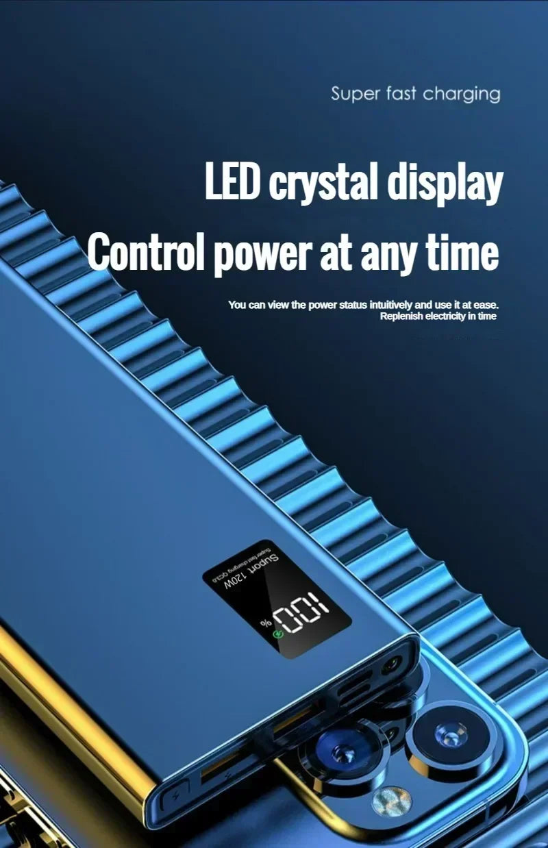 120W super fast charging 30000 mAh power bank with 100% sufficient capacity for mobile power supply for various mobile phones