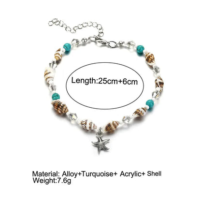 Modyle New Beads Anklets for Women Silver Color Starfish Beach Leg Bracelet Handmade Bohemian Foot Chain Boho Jewelry Gift