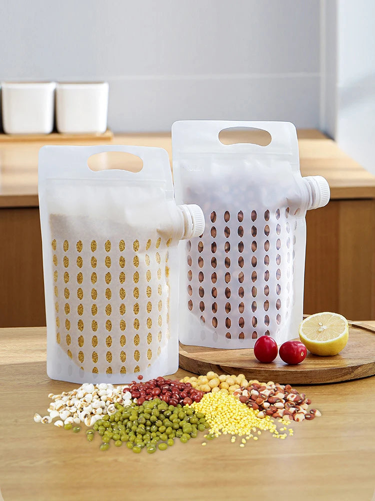 Food Storage Grain Bag Multigrain Pour Reusable Portable Bag Cereal Flour Bean Nut Rice Tea Powder Water Reusable Organizer Case