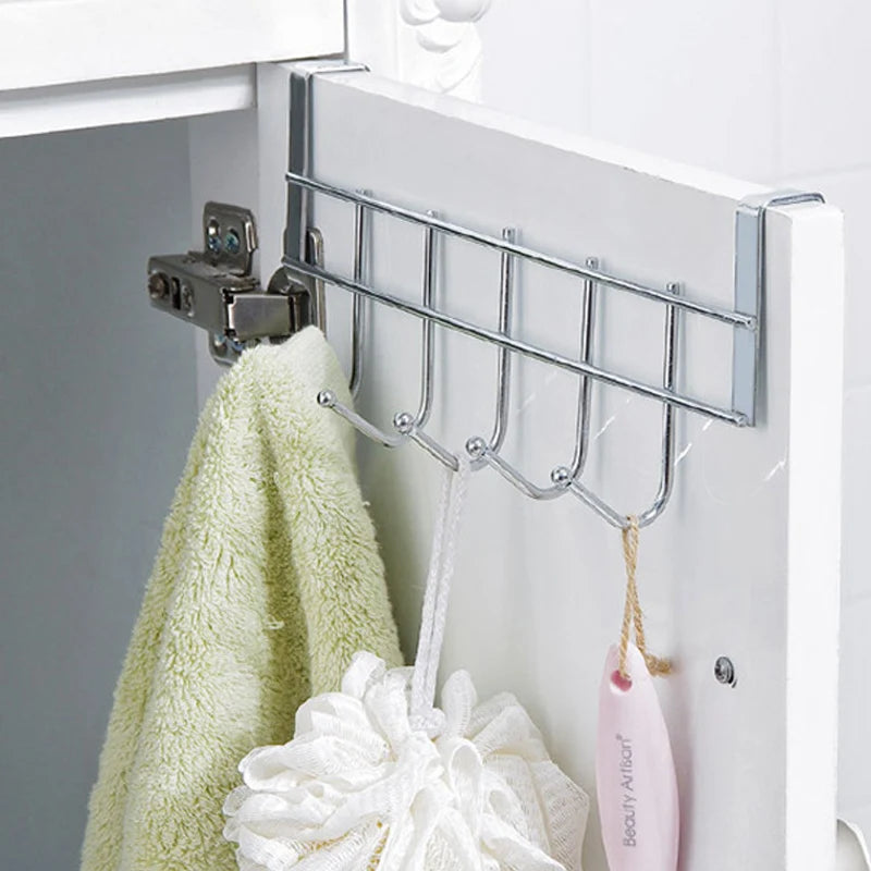 Hooks Over The Door 5 Hooks Home Bathroom Organizer Rack Clothes Coat Hat Towel Bags Keys Hanger Bathroom Kitchen Accessories
