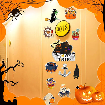 16 Pcs Halloween Cruise Door Decorations Magnetic Halloween Car Magnets Anchor Life Preserver Pumpkin Bats Skeleton Magnets for