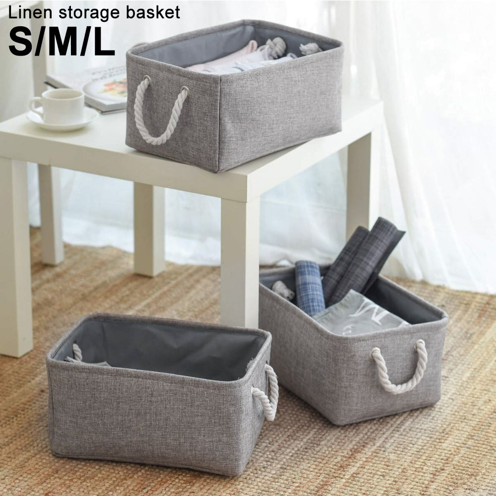 Linen Storage Basket With Handle Foldable Laundry Baskets Cosmetics Container Cotton Sundries Storage Box Grey Desktop Organizer