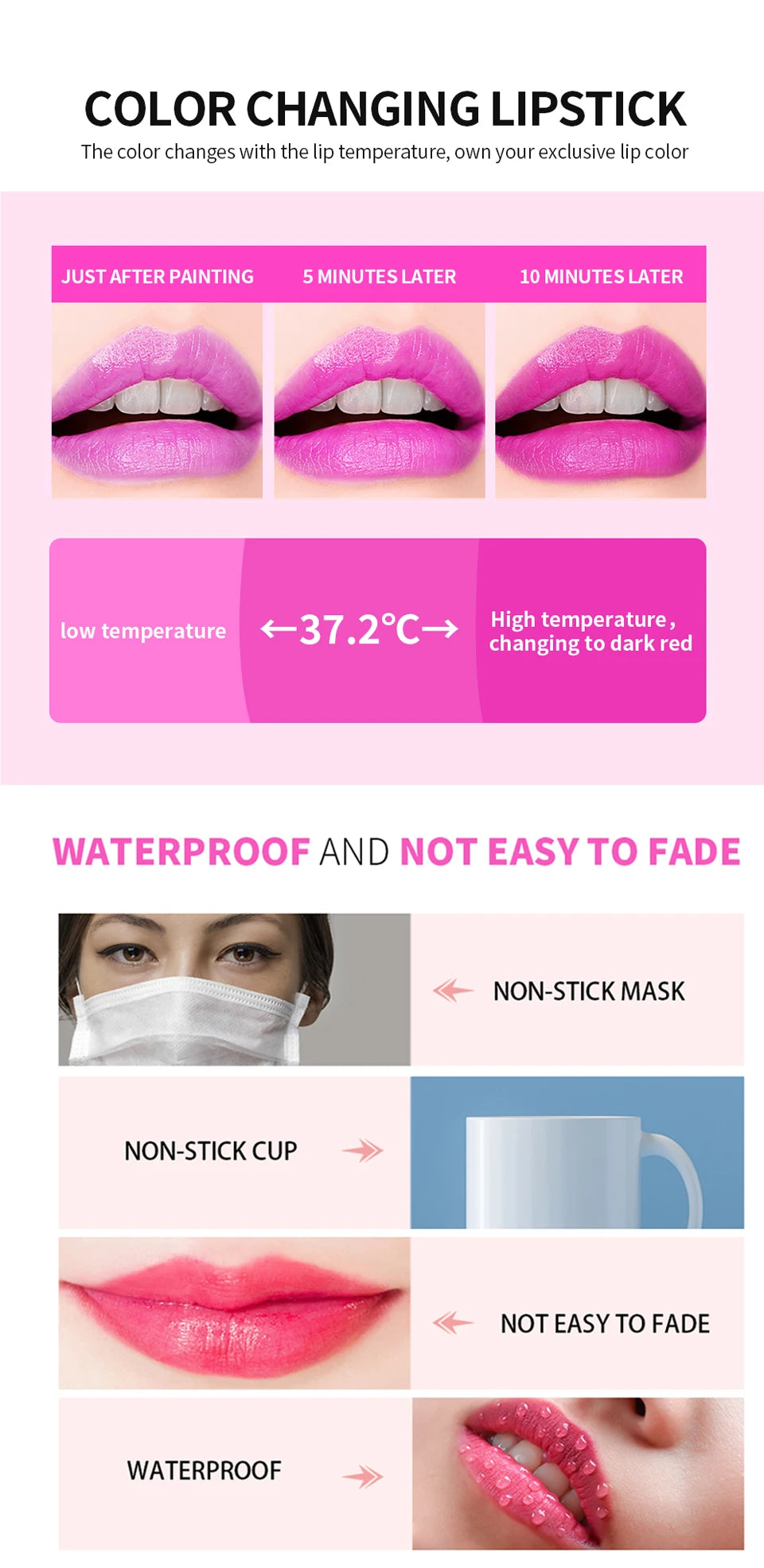 Magic Lipstick Temperature Color Changing Lip Stain Gloss Moisturizing Long Lasting Waterproof Lip Balm 6Colors Women Lipstick