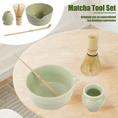 4Pcs Matcha Whisk Set Elegant Matcha Tea Set Reusable Matcha Making Kit with Ceramic Matcha Bowl Matcha Whisk Holder