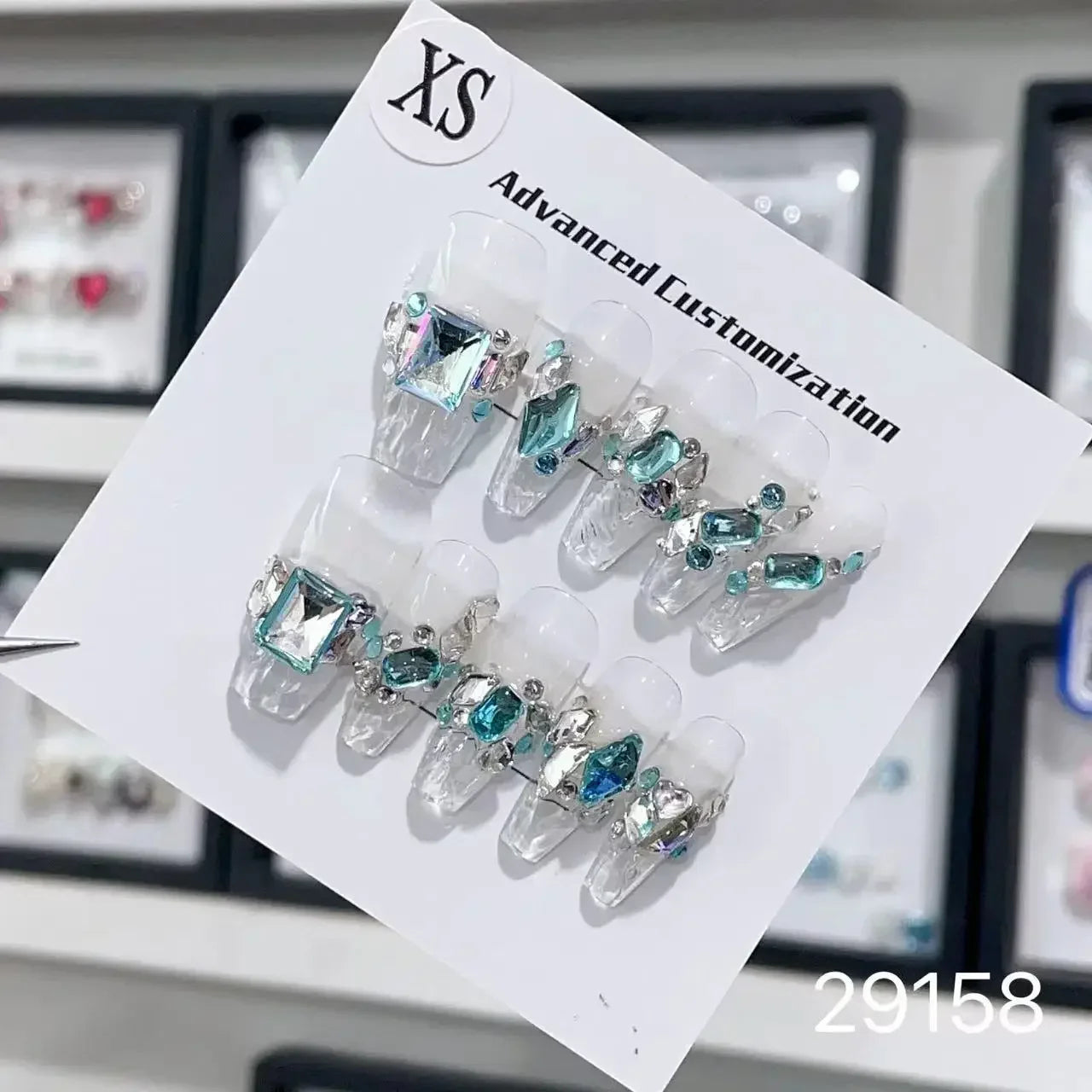 10Pcs Short Press On Nails y2k Star Rhinestone Design Handmade Press On nails Luxury With Design Full Cover Removable Fake Nails