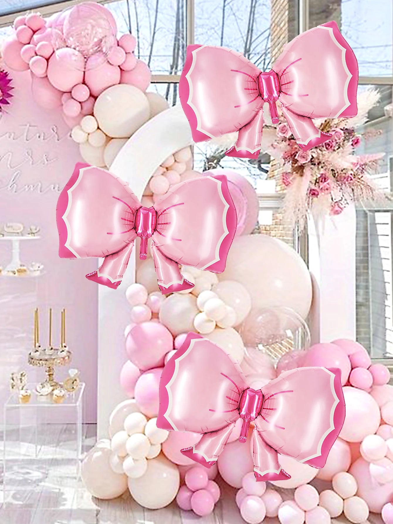 3pcs pink bow shape balloons, baby shower, birthday party, party decoration, anniversary, party decoration