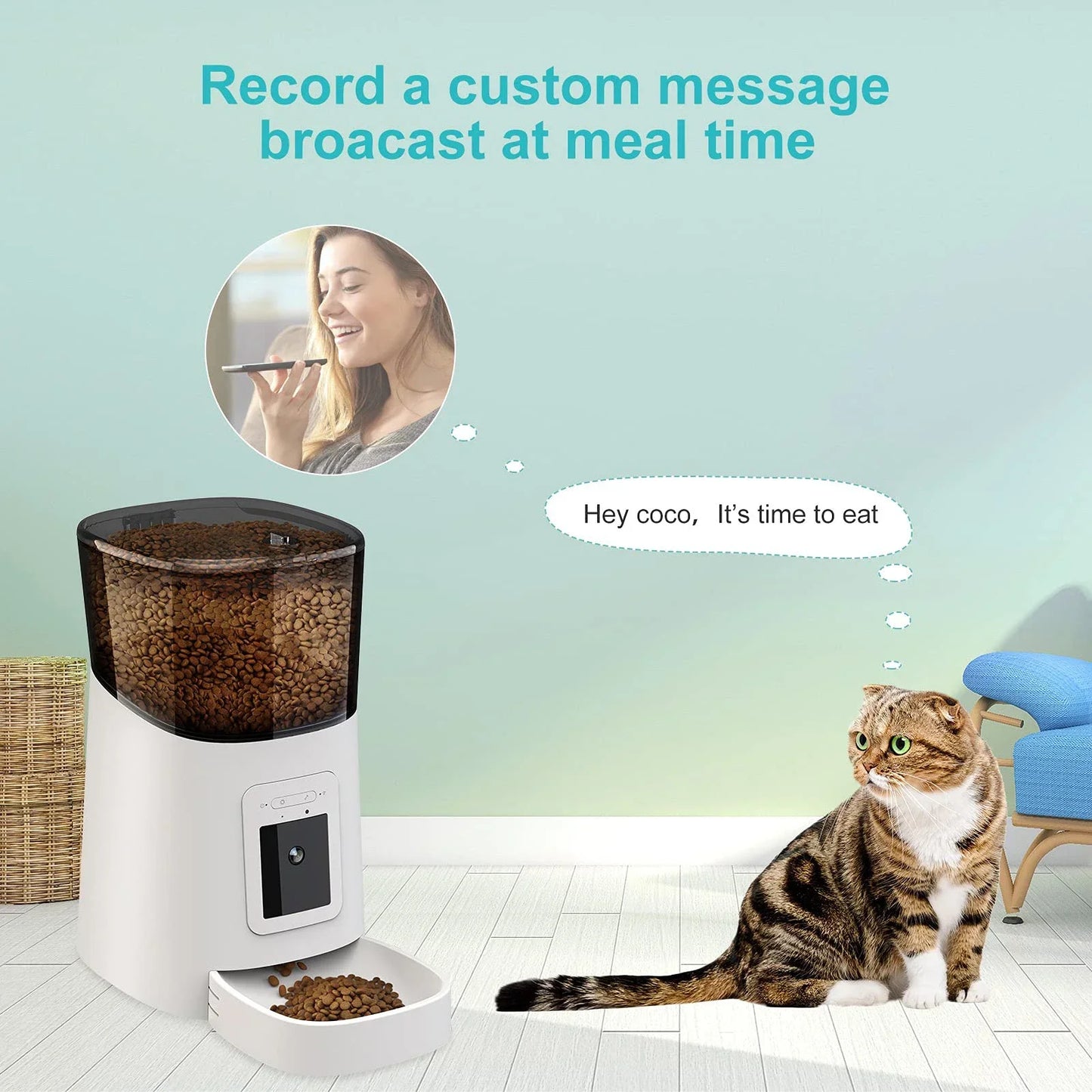 Video Automatic Pet Feeder with HD Camera, Food Dispenser for Cats and Dogs WiFi Smart Feeder with Camera 6L 2-Way Audio,Mobile