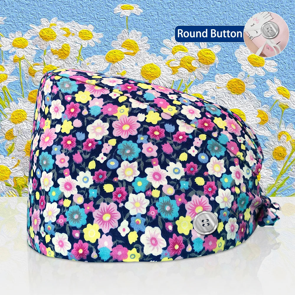 Cotton Lab Work Scrubs Caps Flower Printing Medical Scrubs Women Surgical Caps Health Service Caps Operator Hats Nursing Hats