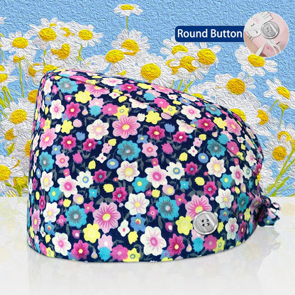 Cotton Lab Work Scrubs Caps Flower Printing Medical Scrubs Women Surgical Caps Health Service Caps Operator Hats Nursing Hats