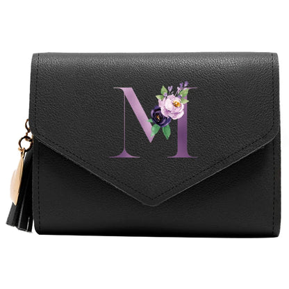 Wallet Women Rfid Blocking Small Compact Luxury Leather Pocket Wallet Ladies Mini Purse with ID Window Purple Letter Pattern