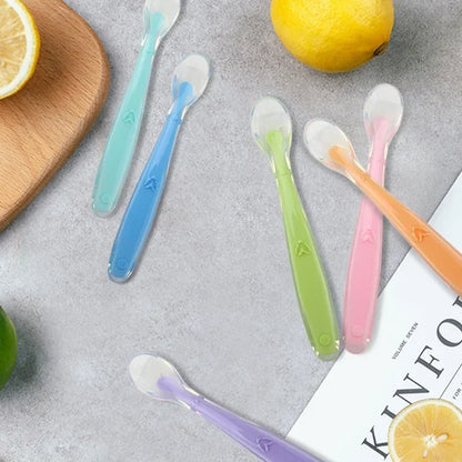 Colorful Silicone Spoon for Babies Hot Sale Candy Color Temperature Sensing Baby Feeding Tools
