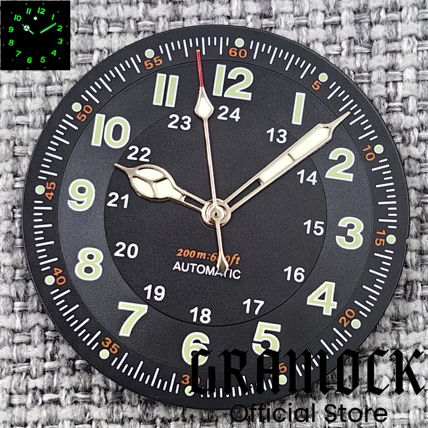 Gramock Classics Sterile 29mm Pilot Black Watch Dial Part for NH35/36 ETA PT5000 Miyota Mingzhu DG ST2130 Movement Part Hand Set