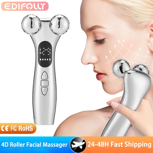 4D Roller Facial Massager EMS Face Lift Device V-Face Slimmer Skin Tightening Double Chin Remover Eye Care Massage Beauty Roller