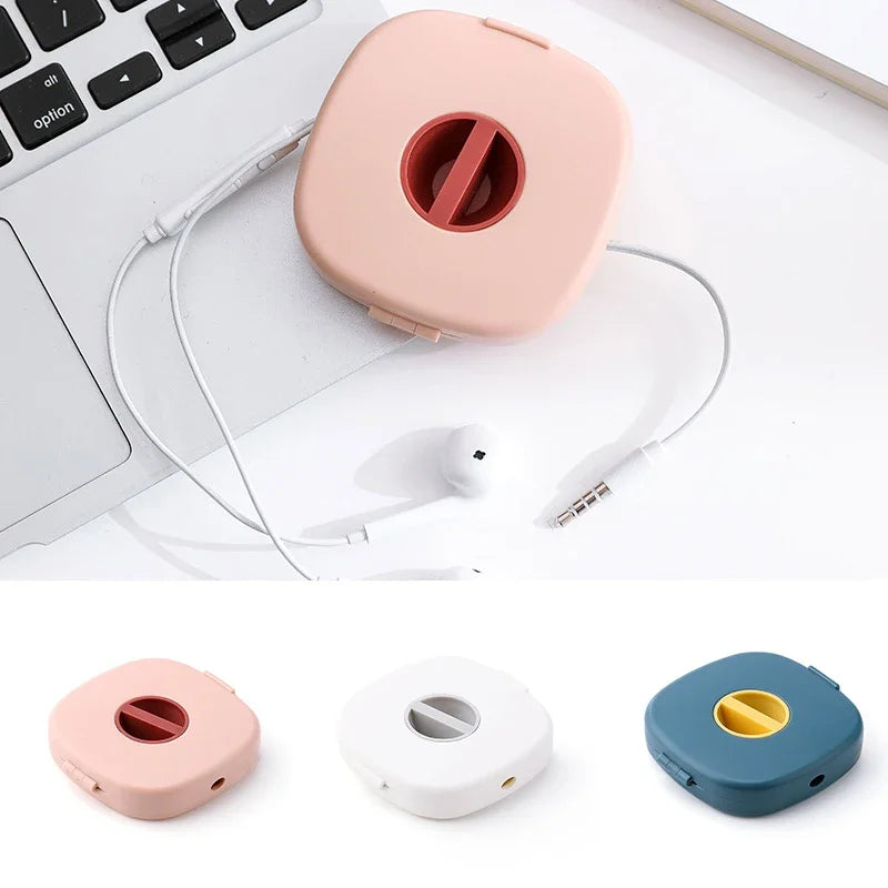 Cord Cable Winder Organizer with Phone Stand Rotate to Retract Tangle-Free Charging Cable Case Earphones USB Wires Organization