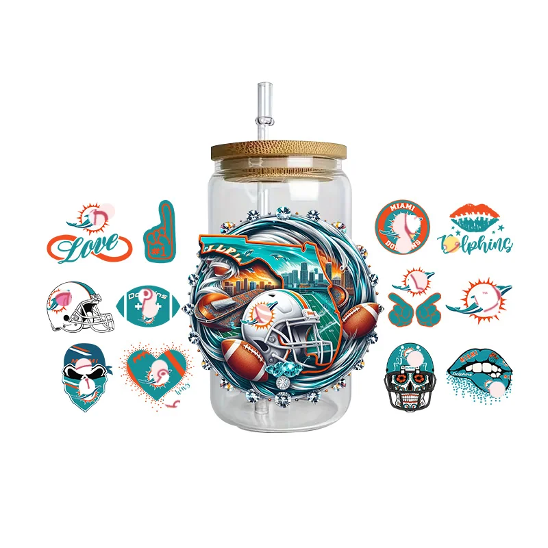 Sports Team Cup Wraps DIY Waterproof Easy To Use Custom Decals UV DTF Transfer Sticker For 16oz Libbey Glasses