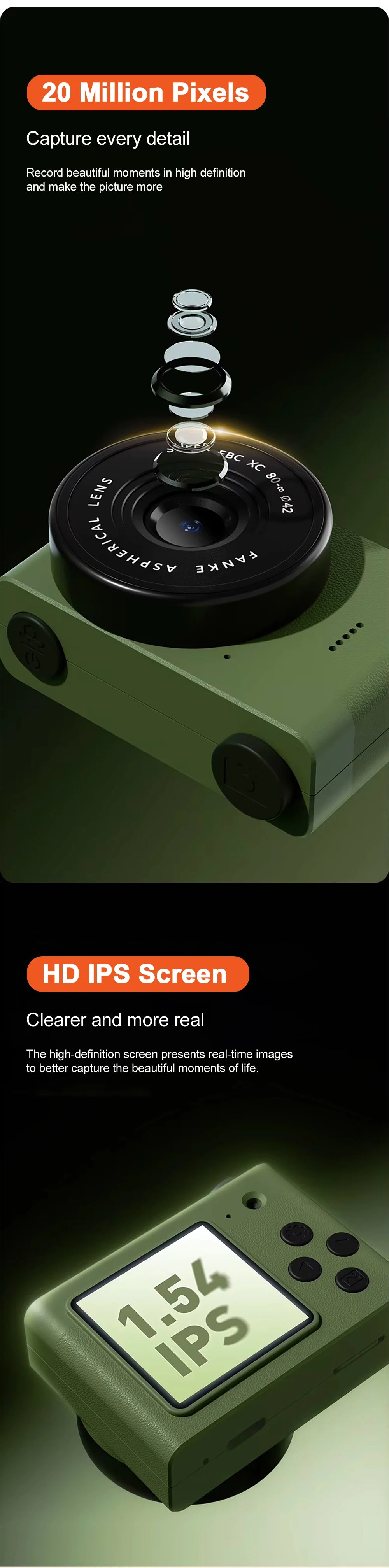 A5 Mini Camera With 1.54in Screen Vintage Camera Front Rear Camera Kids Camera Indoor Home Support TF Card Kids Vlog Camera