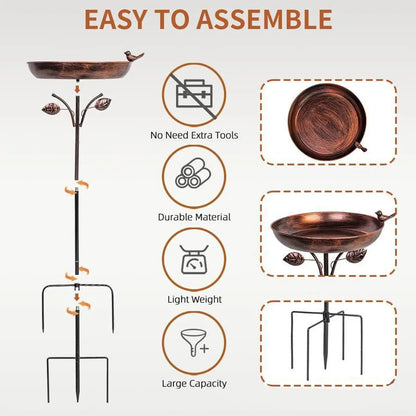 Standing Bird Bath, Bird Bath for Outdoor Garden Metal Bird Basin, Bowl, Water Bath for Birds, Antique Bird Bath, Winterproof