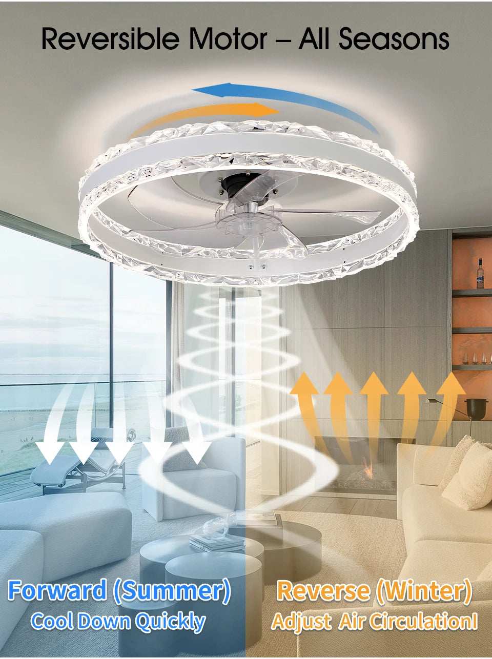 Smart Ceiling Fans With Light Slim Build Dimmable 6-speed Adjustment 50cm Electric Fan Silent Deco For Bedroom Study Dining Room