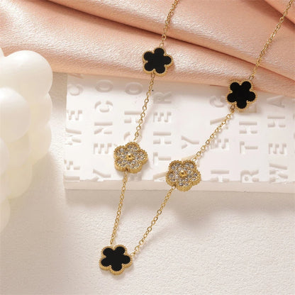 316L Stainless Steel 2025 New Fashion Fine Jewelry Set Zircon 5-Leaf Flowers Charm Chain Necklaces Bracelets Earrings For Women