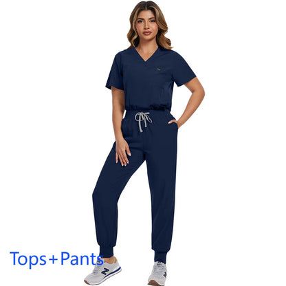 Surgical Scrubs Unisex - Quick-Dry Dental Clinic & ER Workwear Split Set W/Short Sleeve & Anti-Microbial 6 Pockets
