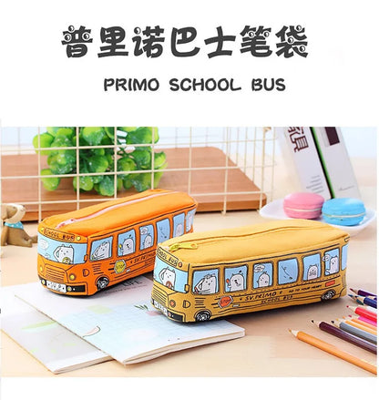 1PCS Creative Large Capacity Student Bus Cartoon Car Pencil Bag Office Culture and Educational Supplies