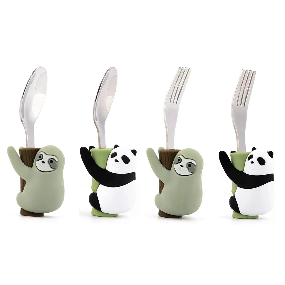 Lofca Baby Silicone Spoons Panda Silicone Fork Sloth Feeding Food Learn To Eat Children's Tableware BPA Free Food Feeding